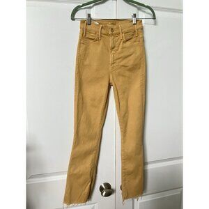 Mother Hustler Ankle Fray Pants Womens 25 Yellow Ochre Tinsel Stretch